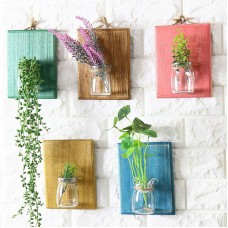 Creative Home Wall Decoration, Wooden Wall Hanging Plant Terrarium Glass Planter Container Specification:green   